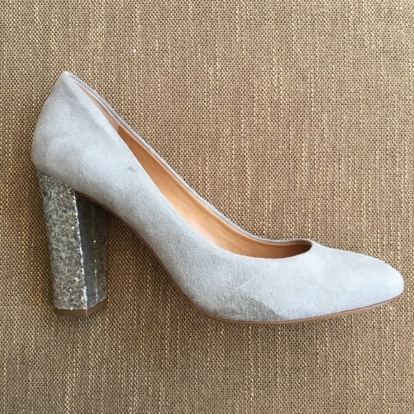 JCREW Grey Suede and Silver Sparkle Block Heel - Picture 5 of 6